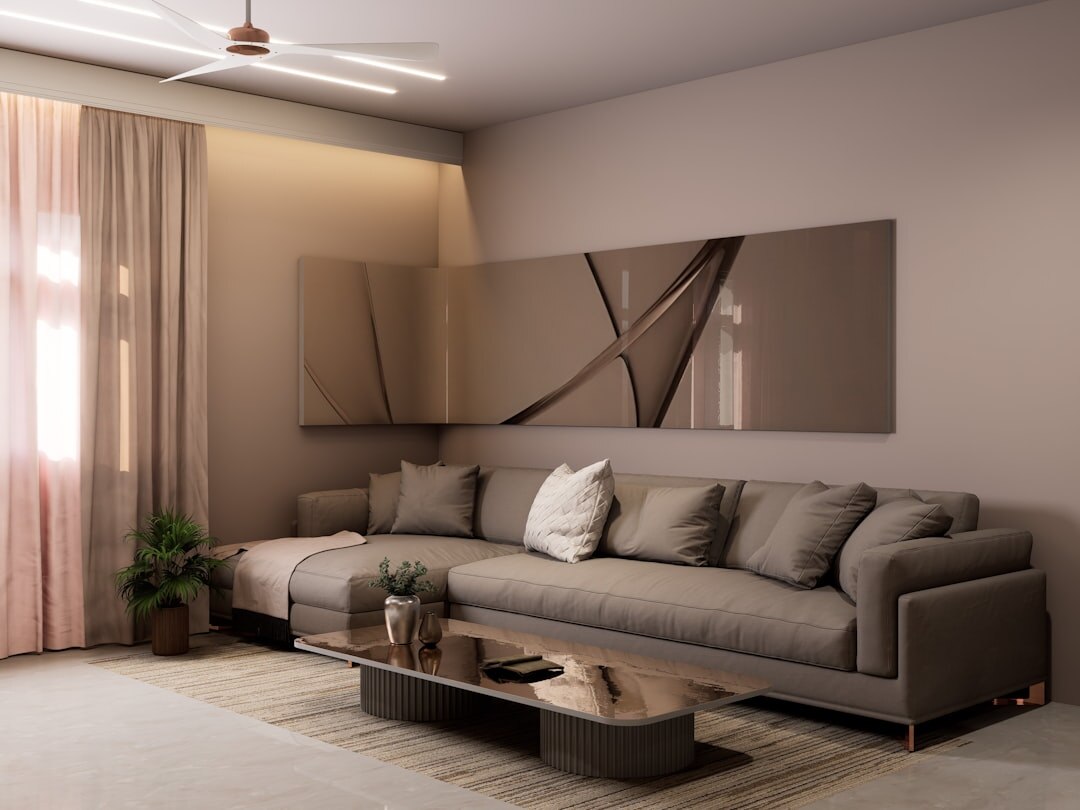 Modern chic apartment interior with neutral tones and designer furniture